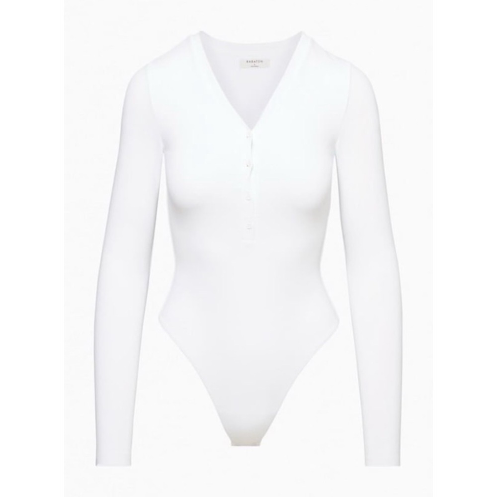 ARITZIA BABATON Contour Henley Long-Sleeve Bodysuit in White
